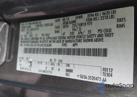 2014 Ford Escape Titanium from USA, damaged, VIN 1FMCU0JX7EUE33226